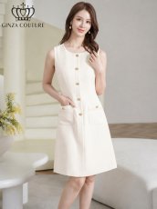 画像8: [ XS-Lサイズ / 3カラー][ERUKEI/GINZA COUTURE]ツイード・フリンジ・ノースリーブ・ビジューボタン・ポケット・Aライン・ミニドレス・ワンピース[送料無料] (8)