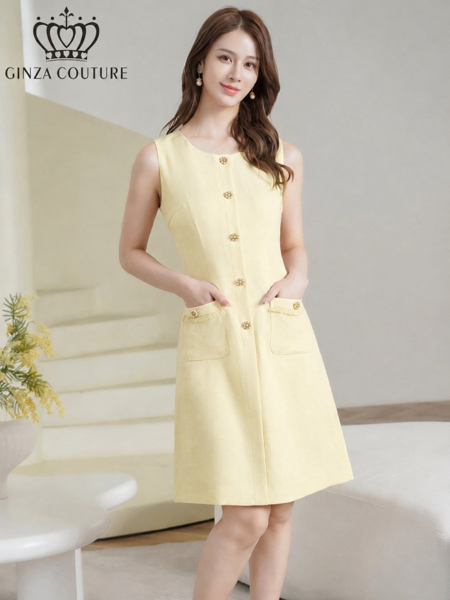 画像8: [ XS-Lサイズ / 3カラー][ERUKEI/GINZA COUTURE]ツイード・フリンジ・ノースリーブ・ビジューボタン・ポケット・Aライン・ミニドレス・ワンピース[送料無料] (8)