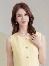 画像16: [ XS-Lサイズ / 3カラー][ERUKEI/GINZA COUTURE]ツイード・フリンジ・ノースリーブ・ビジューボタン・ポケット・Aライン・ミニドレス・ワンピース[送料無料] (16)