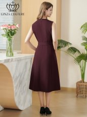 画像3: [2カラー/XS-L][ERUKEI/GINZA COUTURE]ワンカラー・シンプル・ノースリーブ・前ボタン・リボンベルト・ポケット・Aライン・ミディアムドレス・ワンピース[送料無料] (3)