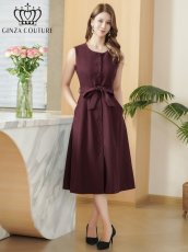 画像5: [2カラー/XS-L][ERUKEI/GINZA COUTURE]ワンカラー・シンプル・ノースリーブ・前ボタン・リボンベルト・ポケット・Aライン・ミディアムドレス・ワンピース[送料無料] (5)