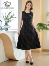 画像7: [ XS-Lサイズ / 2カラー][ERUKEI]花柄・シワ加工・ノースリーブ・ブローチ・ポケット・Aライン・ミディアムドレス・ワンピース[送料無料] (7)