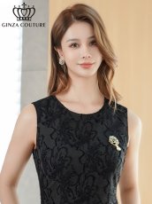 画像10: [ XS-Lサイズ / 2カラー][ERUKEI]花柄・シワ加工・ノースリーブ・ブローチ・ポケット・Aライン・ミディアムドレス・ワンピース[送料無料] (10)