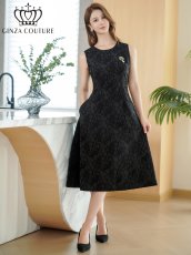 画像11: [ XS-Lサイズ / 2カラー][ERUKEI]花柄・シワ加工・ノースリーブ・ブローチ・ポケット・Aライン・ミディアムドレス・ワンピース[送料無料] (11)