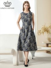 画像1: [ XS-Lサイズ / 2カラー][ERUKEI]花柄・シワ加工・ノースリーブ・ブローチ・ポケット・Aライン・ミディアムドレス・ワンピース[送料無料] (1)