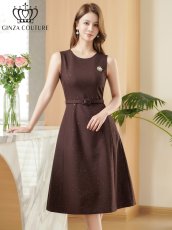 画像7: [ XS-Lサイズ / 2カラー][ERUKEI/GINZA COUTURE]グレー・ワインレッド・ラメ・シンプル・ブローチ・ベルト・ノースリーブ・Aライン・ミディアムドレス・ワンピース[送料無料] (7)