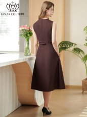 画像9: [ XS-Lサイズ / 2カラー][ERUKEI/GINZA COUTURE]グレー・ワインレッド・ラメ・シンプル・ブローチ・ベルト・ノースリーブ・Aライン・ミディアムドレス・ワンピース[送料無料] (9)