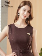 画像10: [ XS-Lサイズ / 2カラー][ERUKEI/GINZA COUTURE]グレー・ワインレッド・ラメ・シンプル・ブローチ・ベルト・ノースリーブ・Aライン・ミディアムドレス・ワンピース[送料無料] (10)