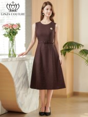 画像11: [ XS-Lサイズ / 2カラー][ERUKEI/GINZA COUTURE]グレー・ワインレッド・ラメ・シンプル・ブローチ・ベルト・ノースリーブ・Aライン・ミディアムドレス・ワンピース[送料無料] (11)