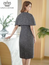 画像3: [ XS-Lサイズ / 2カラー][ERUKEI/GINZA COUTURE]ツイード・ケープ・お花・ノースリーブ・タイト・ミディアムドレス・ワンピース[送料無料] (3)