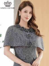 画像4: [ XS-Lサイズ / 2カラー][ERUKEI/GINZA COUTURE]ツイード・ケープ・お花・ノースリーブ・タイト・ミディアムドレス・ワンピース[送料無料] (4)