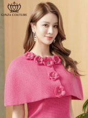 画像10: [ XS-Lサイズ / 2カラー][ERUKEI/GINZA COUTURE]ツイード・ケープ・お花・ノースリーブ・タイト・ミディアムドレス・ワンピース[送料無料] (10)