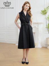 画像5: [ XS-Lサイズ / 1カラー][ERUKEI/GINZA COUTURE]ラメ・Vネック・ノースリーブ・襟・ポケット・ウエストベルト・Aライン・ミディアムドレス・ワンピース[送料無料] (5)