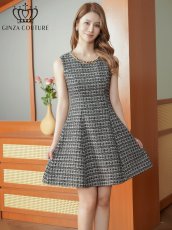 画像1: [ XS-Lサイズ / 1カラー][ERUKEI/GINZA COUTURE]ツイード・金糸・チェック柄・ビーズ・スパンコール・ノースリーブ・ポケット・Aライン・ミニドレス・ワンピース[送料無料] (1)
