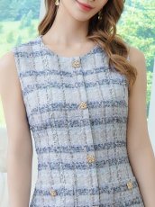 画像10: [ XS-Lサイズ / 2カラー][ERUKEI/GINZA COUTURE]チェック柄・ツイード・ノースリーブ・ビジューボタン・ポケット・Aライン・ミニドレス・ワンピース[送料無料] (10)