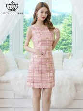 画像2: [ XS-Lサイズ / 2カラー][ERUKEI/GINZA COUTURE]チェック柄・ツイード・ノースリーブ・ビジューボタン・ポケット・Aライン・ミニドレス・ワンピース[送料無料] (2)