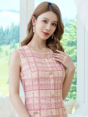 画像4: [ XS-Lサイズ / 2カラー][ERUKEI/GINZA COUTURE]チェック柄・ツイード・ノースリーブ・ビジューボタン・ポケット・Aライン・ミニドレス・ワンピース[送料無料] (4)