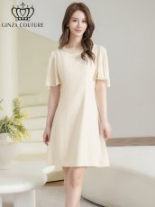 画像1: [ XS-Lサイズ / 2カラー][ERUKEI/GINZA COUTURE]シンプル・ラインストーン・パール・フリルスリーブ・Aライン・ミニドレス・ワンピース[送料無料] (1)