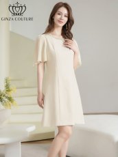 画像2: [ XS-Lサイズ / 2カラー][ERUKEI/GINZA COUTURE]シンプル・ラインストーン・パール・フリルスリーブ・Aライン・ミニドレス・ワンピース[送料無料] (2)