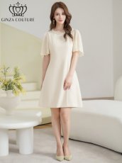 画像5: [ XS-Lサイズ / 2カラー][ERUKEI/GINZA COUTURE]シンプル・ラインストーン・パール・フリルスリーブ・Aライン・ミニドレス・ワンピース[送料無料] (5)