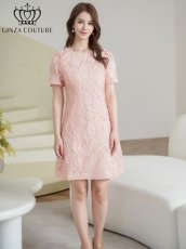 画像1: [ XS-Lサイズ / 2カラー]ERUKEI/GINZA COUTURE]フリンジジャガード・ラインストーン・パール・半袖・フリル・Aライン・ミニドレス・ワンピース[送料無料] (1)