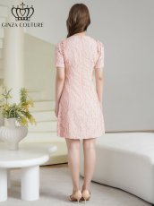 画像3: [ XS-Lサイズ / 2カラー]ERUKEI/GINZA COUTURE]フリンジジャガード・ラインストーン・パール・半袖・フリル・Aライン・ミニドレス・ワンピース[送料無料] (3)