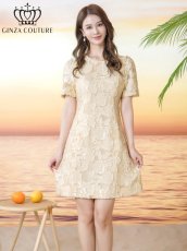 画像7: [ XS-Lサイズ / 2カラー]ERUKEI/GINZA COUTURE]フリンジジャガード・ラインストーン・パール・半袖・フリル・Aライン・ミニドレス・ワンピース[送料無料] (7)