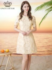画像8: [ XS-Lサイズ / 2カラー]ERUKEI/GINZA COUTURE]フリンジジャガード・ラインストーン・パール・半袖・フリル・Aライン・ミニドレス・ワンピース[送料無料] (8)