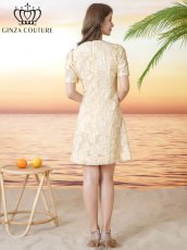 画像9: [ XS-Lサイズ / 2カラー]ERUKEI/GINZA COUTURE]フリンジジャガード・ラインストーン・パール・半袖・フリル・Aライン・ミニドレス・ワンピース[送料無料] (9)
