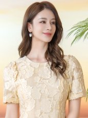 画像10: [ XS-Lサイズ / 2カラー]ERUKEI/GINZA COUTURE]フリンジジャガード・ラインストーン・パール・半袖・フリル・Aライン・ミニドレス・ワンピース[送料無料] (10)