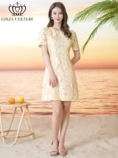 画像11: [ XS-Lサイズ / 2カラー]ERUKEI/GINZA COUTURE]フリンジジャガード・ラインストーン・パール・半袖・フリル・Aライン・ミニドレス・ワンピース[送料無料] (11)