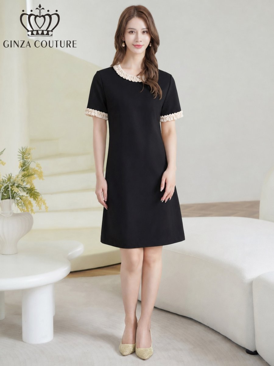 画像7: [ XS-Lサイズ / 2カラー][ERUKEI/GINZA COUTURE]シンプル・スパンコール・無地・フリル・半袖・Aライン・ミニドレス・ワンピース[送料無料] (7)