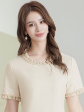 画像4: [ XS-Lサイズ / 2カラー][ERUKEI/GINZA COUTURE]シンプル・スパンコール・無地・フリル・半袖・Aライン・ミニドレス・ワンピース[送料無料] (4)