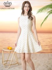 画像2: [ XS-Lサイズ / 1カラー][ERUKEI/GINZA COUTURE]フリンジジャガード・ドット・ノースリーブ・Aライン・フレア・ミニドレス・ワンピース[送料無料] (2)