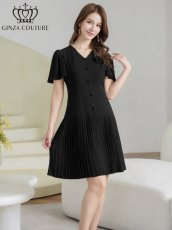画像8: [ XS-Lサイズ / 3カラー][ERUKEI/GINZA COUTURE]フリルスリーブ・Vネック・フラワーコサージュ・ボタン・裾プリーツ・Aライン・ミニドレス・ワンピース[送料無料] (8)