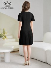 画像9: [ XS-Lサイズ / 3カラー][ERUKEI/GINZA COUTURE]フリルスリーブ・Vネック・フラワーコサージュ・ボタン・裾プリーツ・Aライン・ミニドレス・ワンピース[送料無料] (9)