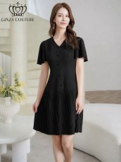 画像11: [ XS-Lサイズ / 3カラー][ERUKEI/GINZA COUTURE]フリルスリーブ・Vネック・フラワーコサージュ・ボタン・裾プリーツ・Aライン・ミニドレス・ワンピース[送料無料] (11)