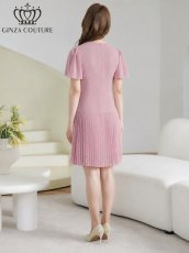画像15: [ XS-Lサイズ / 3カラー][ERUKEI/GINZA COUTURE]フリルスリーブ・Vネック・フラワーコサージュ・ボタン・裾プリーツ・Aライン・ミニドレス・ワンピース[送料無料] (15)
