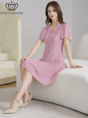 画像18: [ XS-Lサイズ / 3カラー][ERUKEI/GINZA COUTURE]フリルスリーブ・Vネック・フラワーコサージュ・ボタン・裾プリーツ・Aライン・ミニドレス・ワンピース[送料無料] (18)