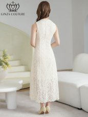 画像3: [ XS-Lサイズ / 1カラー][ERUKEI/GINZA COUTURE]シンプル・総レース・パール・ノースリーブ・インナーミニ・Aライン・ロングドレス[送料無料] (3)