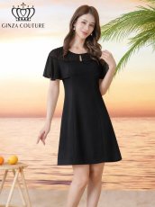 画像8: [ XS-Lサイズ / 2カラー][ERUKEI/GINZA COUTURE]ラインストーン・シンプル・フリルスリーブ・Aライン・ミニドレス・ワンピース[送料無料] (8)