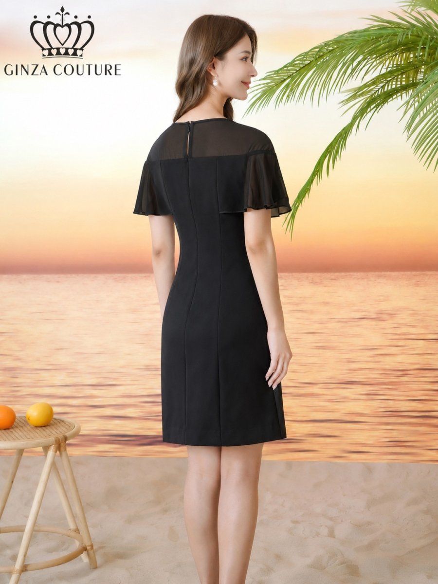 画像9: [ XS-Lサイズ / 2カラー][ERUKEI/GINZA COUTURE]ラインストーン・シンプル・フリルスリーブ・Aライン・ミニドレス・ワンピース[送料無料] (9)