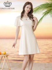 画像1: [ XS-Lサイズ / 2カラー][ERUKEI/GINZA COUTURE]ラインストーン・シンプル・フリルスリーブ・Aライン・ミニドレス・ワンピース[送料無料] (1)
