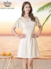 画像2: [ XS-Lサイズ / 2カラー][ERUKEI/GINZA COUTURE]ラインストーン・シンプル・フリルスリーブ・Aライン・ミニドレス・ワンピース[送料無料] (2)