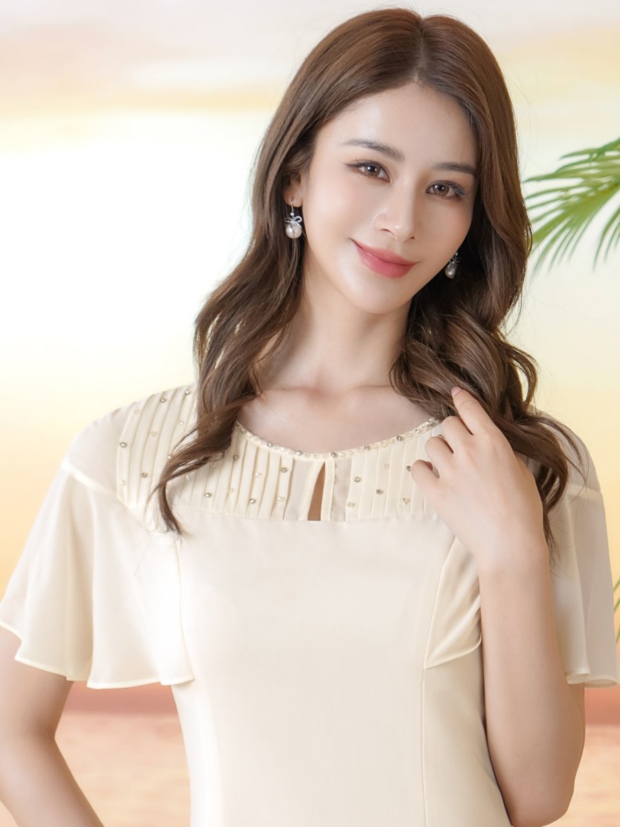 画像4: [ XS-Lサイズ / 2カラー][ERUKEI/GINZA COUTURE]ラインストーン・シンプル・フリルスリーブ・Aライン・ミニドレス・ワンピース[送料無料] (4)
