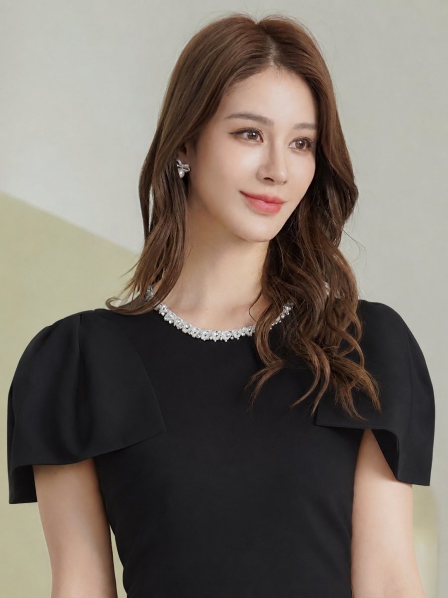 画像10: [ XS-Lサイズ / 2カラー][ERUKEI/GINZA COUTURE]シンプル・リボン・ラインストーン・タイト・マーメイド・ミディアムドレス・ワンピース[送料無料] (10)