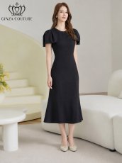 画像11: [ XS-Lサイズ / 2カラー][ERUKEI/GINZA COUTURE]シンプル・リボン・ラインストーン・タイト・マーメイド・ミディアムドレス・ワンピース[送料無料] (11)