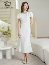 画像1: [ XS-Lサイズ / 2カラー][ERUKEI/GINZA COUTURE]シンプル・リボン・ラインストーン・タイト・マーメイド・ミディアムドレス・ワンピース[送料無料] (1)