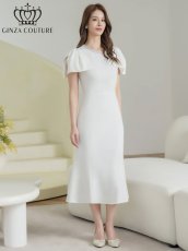 画像2: [ XS-Lサイズ / 2カラー][ERUKEI/GINZA COUTURE]シンプル・リボン・ラインストーン・タイト・マーメイド・ミディアムドレス・ワンピース[送料無料] (2)
