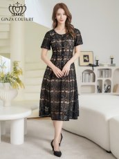 画像5: [ XS-Lサイズ / 1カラー ][ERUKEI/GINZA COUTURE]総レース・ビジューボタン・半袖・フェイクポケット・Aライン・ミディアムドレス・ワンピース[送料無料] (5)